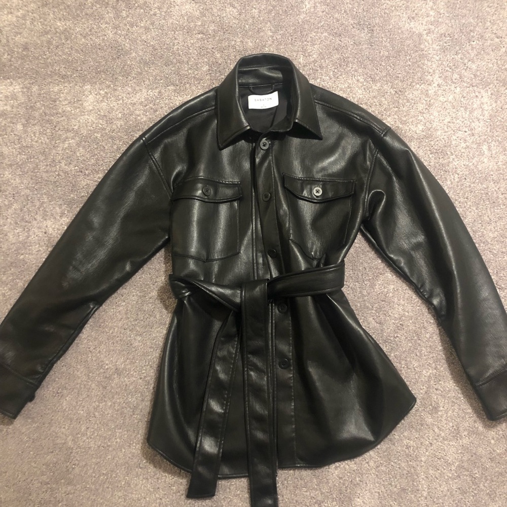 Aritzia Babaton Leather Shirt Jacket in Black Size S